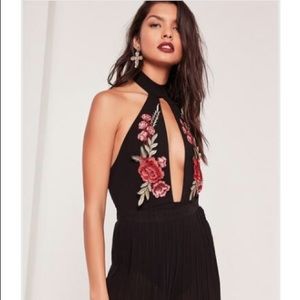 Missguided Plunging Halter Floral Bodysuit NWT